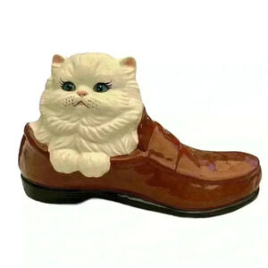 Vintage Kitty Needs a New Home White Cat in a Shoe 80s